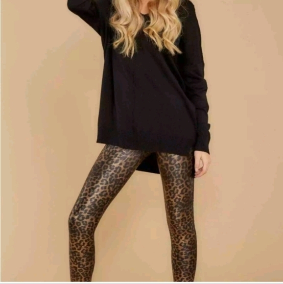 Spanx Faux Leather Metallic Leopard Print Leggings Sz S petite - Picture 1 of 8